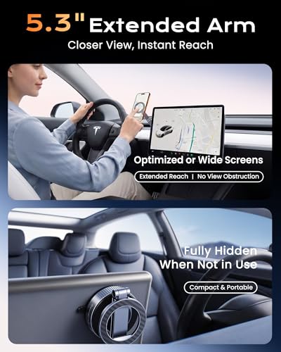 Magnetic Phone Holder for Car, 3-Axis Long Arm Mount for Tesla Model Y/3