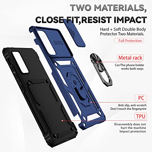 for Samsung Galaxy S20 FE 5G Case with Camera Lens Cover HD Screen Protector, Military-Grade Drop Tested Magnetic Ring Holder Kickstand Protective Phone Case for Samsung Galaxy S20 FE 5G (Navy Blue) - color: Navy Blue with camera cover Military-Grade 2nd