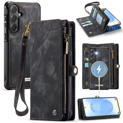 Compatible with Samsung Galaxy S26+ Plus Wallet Case with Magsafe with Zipper & Card Holder Strap Wristlet Detachable Magnetic Protective Back Case for Galaxy S26+ Plus 5G 6.9 Inch (Black) - color: (Detachable and Magsafe)-Black, size: S26+ Plus 6.9 Inch