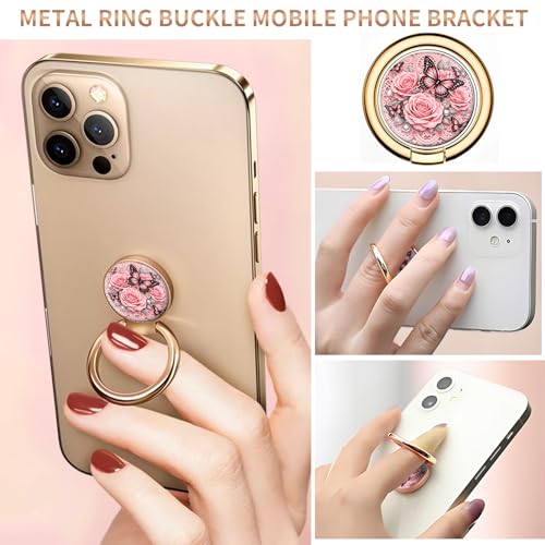 Cell Phone Ring Holder, Cute Metal Phone Grip Stand Finger Ring Kickstand, Flexible 360°Rotation Phone Tablet Case Accessories Compatible with Most Phones Pink Rose Butterfly - color: Pink Rose Butterfly