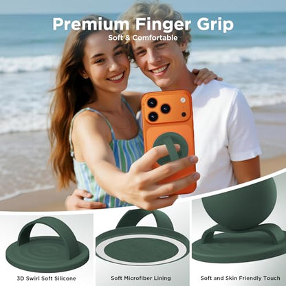 Magnetic Phone Grip Ring, Compatible with MagSafe, Upgraded Liquid Silicone for Secure Comfort, Rotating Finger Loop Ring Grip Holder for iPhone 17/16/15/14/13/12 Pro Max Plus, Alpine Green - color: Alpine Green