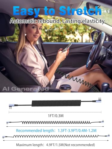 YACSEJAO 90 Degree Coiled USB C to USB C Braided Charging Cable - style: Side to Side Angle