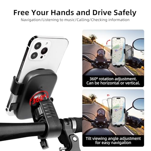 Motorcycle Phone Holder, Anti Shake Bicycle Phone Clamp for Road Ebike/Scooter/Stroller-One Hand Operation 360°Rotation,Bike Accessories Handlebar Clip Holder, Black 94003 - color: Black2 Handlebar