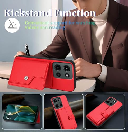 for Moto G 5G 2025 Back RFID Blocking Wallet Case, Red | PU leather, TPU interior, 5 card slots, cash/photo pocket, magnetic clasp, kickstand, 2-layer shockproof, scratch resistant - color: Red
