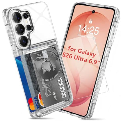 for Samsung S26 Ultra Wallet Case 4 Credit Card ID Holder Clear Flip | Cover for Galaxy S26 Ultra Kickstand Card Holder Slot for Men Women Shockproof Dual Layer TPU Hard Shell Protective Bumper - size: for Galaxy S26 Ultra, 6.9“