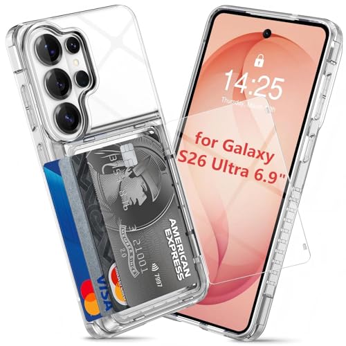 for Samsung S26 Ultra Wallet Case 4 Credit Card ID Holder Clear Flip | Cover for Galaxy S26 Ultra Kickstand Card Holder Slot for Men Women Shockproof Dual Layer TPU Hard Shell Protective Bumper - size: for Galaxy S26 Ultra, 6.9“