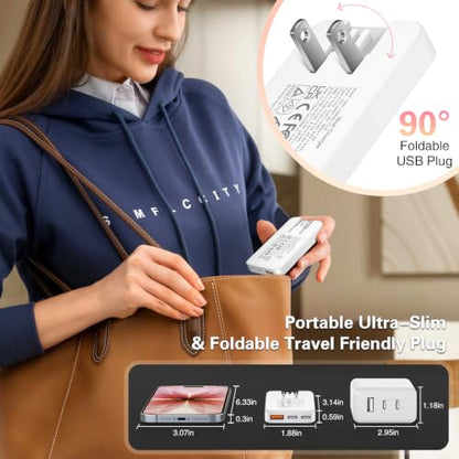 Urtra Thin Flat 60W USB C Charger, 3-Port Slim Fast Phone Charging Blocks - color: 2-Pack White