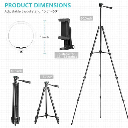 SENSYNE 12'' Ring Light with Stand, 50" Phone Tripod with Wireless Remote - size: 12-inch