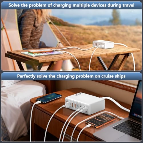 200W GaN 8-Port USB C Charging Station, PD 65W Multi-Device Charger - color: White