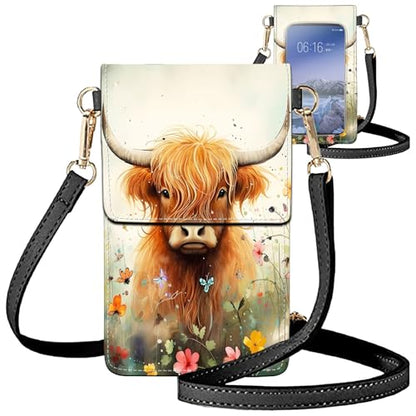 for Women Cell Phone Purse,with Touchscreen Cell Phone Purse,PU Leather Shoulder Bag Waterproof Phone Wallet Case with Clear Touch Screen Window up to 6.7 inch Smartphone, - color: Cow Cattle Butterfly-150