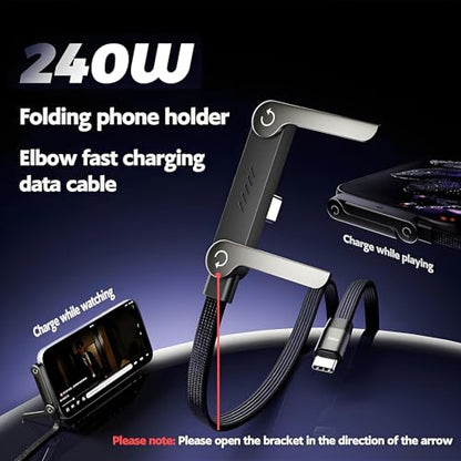 2-in-1 Invisible Stand Charging Cable, 240W USB-C Fast Charge, 5FT - color: Black 2pcs