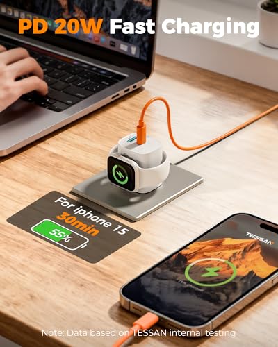 TESSAN Charging Blocks for Apple Watch Charger, USB C Charger Block 3-in-1 - color: White