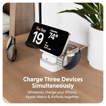 HyperJuice 3-in-1 Wireless Charger Qi2 Magnetic Stand — Fast Charger for iPhone, Apple Watch, Airpods, & Qi Compatible Devices — Compact and Adjustable 3 in 1 Design - style: 3-in-1