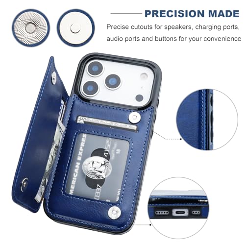 ONETOP for iPhone 17 Pro Wallet Case with Credit Card Holder,Blue | Kickstand,ID/Cash Holder,Case Wallet with Card Slots,Double Magnetic Clasp,Durable PU Leather Shockproof Cover for Women Men - color: Blue