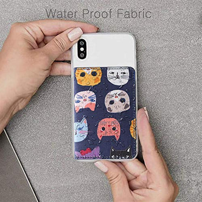 ID Card Holder for Back of Phone Leather Phone Wallet Stick On with Stand Flip Waterproof Leather Adhesive Wallet for Most Cellphones (Blue Cat) - color: Blue Cat