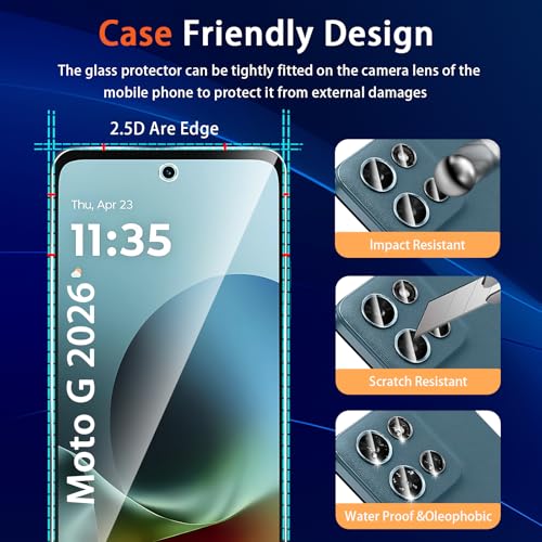 (3+2 Pack) Designed for Motorola Moto G 5G 2026 & Moto G Play (2026) Tempered Glass Screen Protector + Camera Lens Protector,[3D Touch][Bubble-Free][Anti-Scratch] - size: Moto G 5G 2026 / Moto G Play 2026