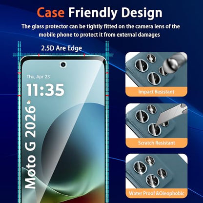 (3+2 Pack) Designed for Motorola Moto G 5G 2026 & Moto G Play (2026) Tempered Glass Screen Protector + Camera Lens Protector,[3D Touch][Bubble-Free][Anti-Scratch] - size: Moto G 5G 2026 / Moto G Play 2026