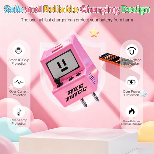 Aolcev for iPhone Charger 2 in 1 Dual USB A USB C Charger Block Retro 30W - color: Rose Pink