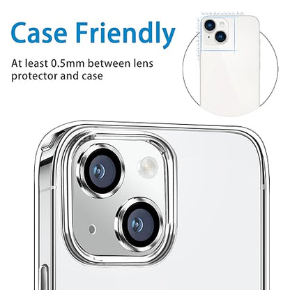 Compatible with iPhone 15 and 15 Plus Camera Lens Protector, Anti-Scratch Lens Cover 9H Tempered Glass Metal Camera Screen Protector Shockproof Camera Ring for iPhone 15 and 15 Plus - 2 Pcs - color: Silver