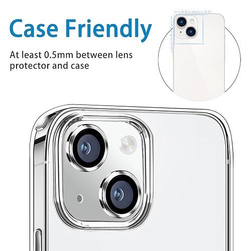 Compatible with iPhone 15 and 15 Plus Camera Lens Protector, Anti-Scratch Lens Cover 9H Tempered Glass Metal Camera Screen Protector Shockproof Camera Ring for iPhone 15 and 15 Plus - 2 Pcs - color: Silver
