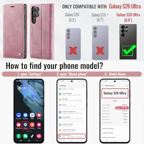 for Samsung Galaxy S26 Ultra 2in1 Detachable Wallet Case, Pink | Compatible with Magsafe, Magnetic, RFID Blocking Card Holder, Shockproof, Kickstand, Wireless Charging, PU Leather Flip Cover - color: (Detachable 2 in 1)-Pink, size: Galaxy S26 Ultra