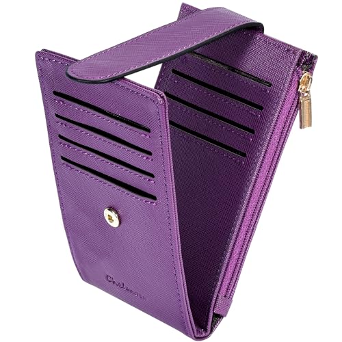 Chelmon Women's RFID Slim Card Holder Wallet | Thin Bifold Multi Card Case with Zipper Coin Pocket Purse for Women(Deep Purple) - color: Purple Deep