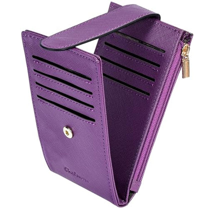 Chelmon Women's RFID Slim Card Holder Wallet | Thin Bifold Multi Card Case with Zipper Coin Pocket Purse for Women(Deep Purple) - color: Purple Deep