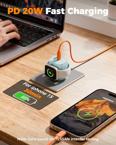 TESSAN Charging Blocks for Apple Watch Charger, USB C Charger Block 3-in-1 - color: Blue
