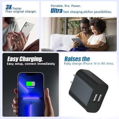 USB Wall Charger,4 Pack Dual Port Plug Adapter,Wall Outlet Charging Block - color: black