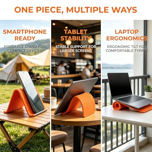 Flexible Silicone Phone Stand with Aluminum,Adjustable Foldable Silicone Phone Stand, Portable Multi-Angle Anti-Slip Holder for Phones, Tablets, Rollable Design for Home or Office (Black)