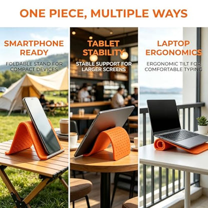 Flexible Silicone Phone Stand with Aluminum,Adjustable Foldable Silicone Phone Stand, Portable Multi-Angle Anti-Slip Holder for Phones, Tablets, Rollable Design for Home or Office (Black)