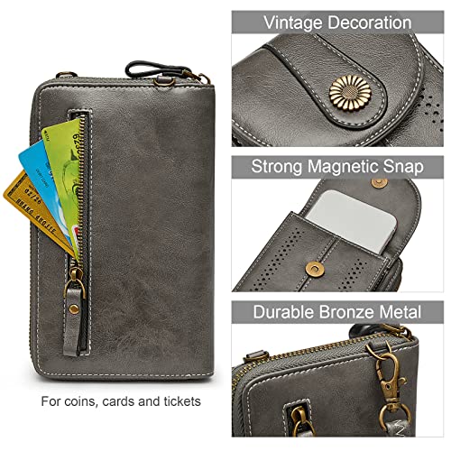 S-ZONE Women RFID Blocking Crossbody Cell Phone Purse PU Leather Wallet | Card Slots, Anti-theft, Multi Pockets, Detachable Adjustable Strap, Small, Travel Eveyday Shopping Outing - color: Dark Grey