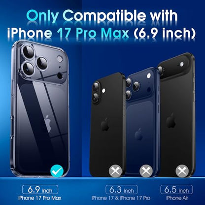 Supdeal Crystal Clear Case for iPhone 17 Pro Max, [Not Yellowing] [Camera Protection] [Military Grade Drop Tested] Transparent Shockproof Protective Soft Silicone Slim Cover, 6.9 inch, Transparent - color: Transparent, size: iPhone 17 Pro Max