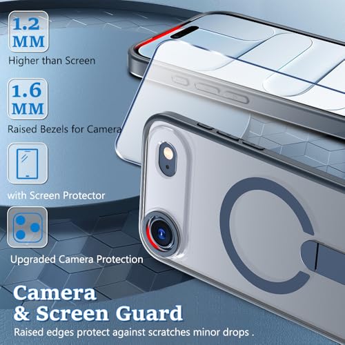 Magnetic for 17 iPhone Air Stand Case with Screen Protector, [Full Camera Protection] (Compatible with MagSafe) Military Grade Drop Protection, Translucent Matte Bumper Cover Case, Blue - color: IP 17 Air Blue