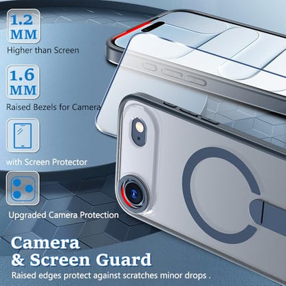 Magnetic for 17 iPhone Air Stand Case with Screen Protector, [Full Camera Protection] (Compatible with MagSafe) Military Grade Drop Protection, Translucent Matte Bumper Cover Case, Blue - color: IP 17 Air Blue