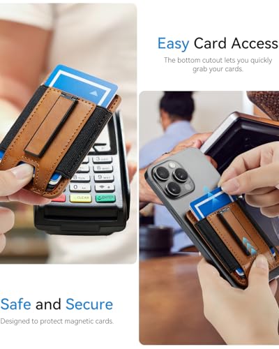 Phone Card Holder Wallet with Stand, Hold 6 Card for iPhone Andriod - color: LiBrown