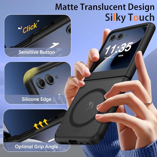 GUAGUA for Motorola Razr 2024 Case/Razr 2025 Case, Magnetic Cases Translucent Matte Back [Compatible with Magsafe] Slim Protective Shockproof Phone Case for Moto Razr 2024/2025 6.9'', Black - color: Black