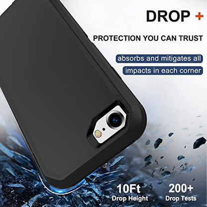 for iPhone SE 2020 Case, iPhone 8 Case, iPhone 7 Case with Belt Clip Holster, 2X Screen Protector, Heavy Duty Military Grade Rugged Shockproof Protective Cover for iPhone 7/8/SE 2nd - color: Black