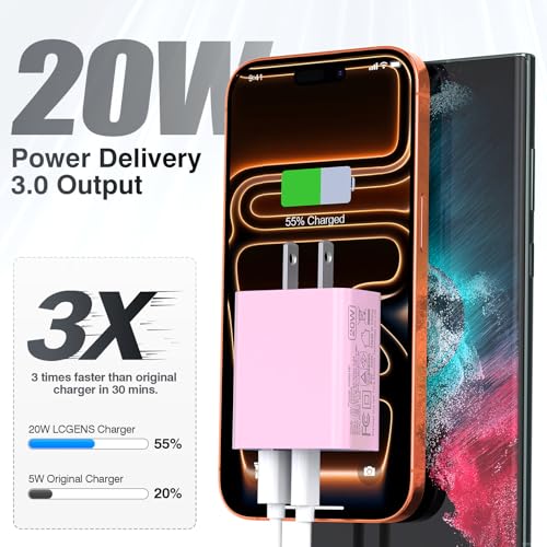 [2 Pack] 20W USB C Charger Block, Fast Charging Dual Port Wall Charger - color: Pink
