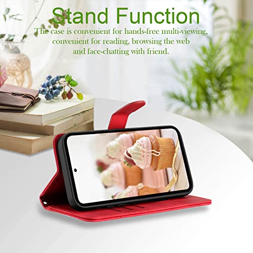 for Samsung S21 Case Wallet Card Holder Strap (Red) | PU Leather Pattern, Card Slots, Cash Pocket, Kickstand, Magnetic Closure, Flip Cover, TPU Inner, Shockproof Protective - color: Red