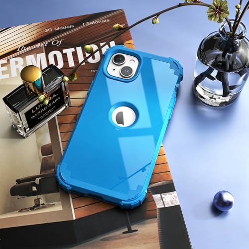 IDweel for iPhone 15 Case with Screen Protector for Women,Luxury 3 in 1 Shockproof Slim Fit Hybrid Heavy Duty Hard PC Cover Soft Silicone Bumper Full Body Anti-Fingerprint Case,Sky Blue - color: Glitter Sky Blue