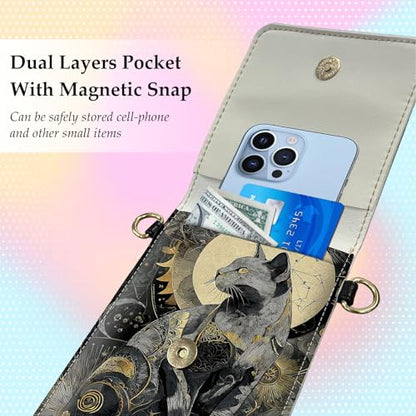 Small Crossbody Bags for Women Touchscreen Cell Phone Bag Cross Body Purses with adjustable Strap,Gifts For Teenage Girls - color: Wizard Cat