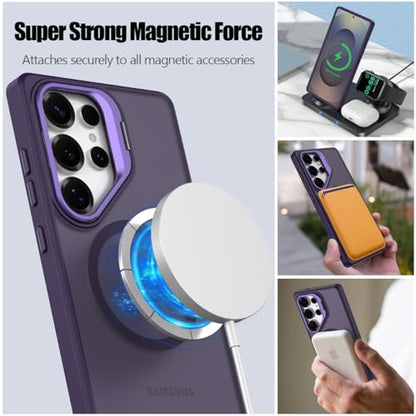 Nvollnoe for Samsung S25 Ultra Case Compatible with MagSafe Military Grade Shockproof Heavy Duty Protective Adjustable Kickstand Matte Semi Clear Phone Cover for Samsung S25 Ultra(Deep Purple) - color: Deep Purple