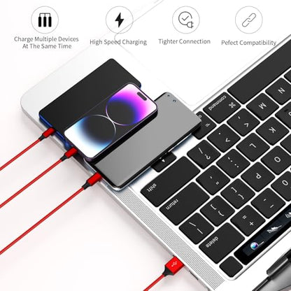 3 in 1 Multi Charging Cable 2 Pack 4FT Red Braided Nylon USB Cable