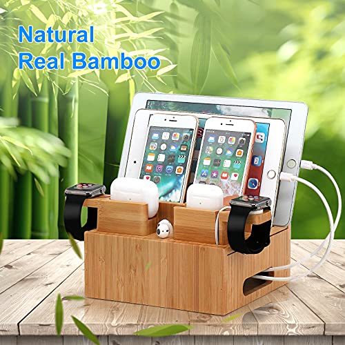 Pezin & Hulin Bamboo Phone Charging Station with 5-Port Charger & 5 Cables - color: Dock Rack+Cables+Charger
