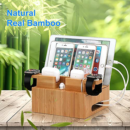 Pezin & Hulin Bamboo Phone Charging Station with 5-Port Charger & 5 Cables - color: Dock Rack+Cables+Charger