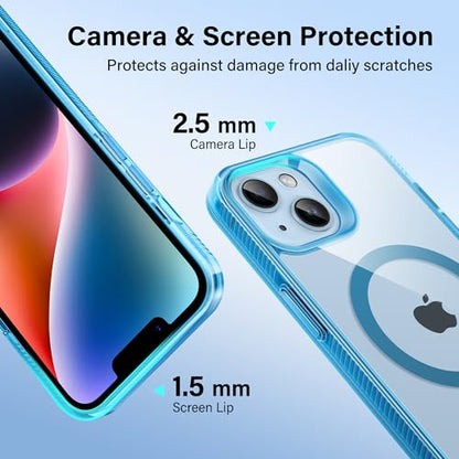 Supdeal Magnetic Clear Case for iPhone 14 Plus, [Compatible with MagSafe] [Non Slip Bumper & Not Yellowing] Military Grade Shockproof Transparent Silicone Phone Cover, 6.7", Blue - color: Blue, size: iPhone 14 Plus