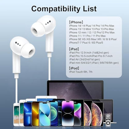 [Apple MFi Certified] Wired Headphones for iPhone 14 13 12,Earbuds with Lightning Connector Built-in Mic & Volume Control HiFi Stereo Nosie Reduction Earphones Compatible with iPhone 13/11/XR/XS/X/8/7 - size: L