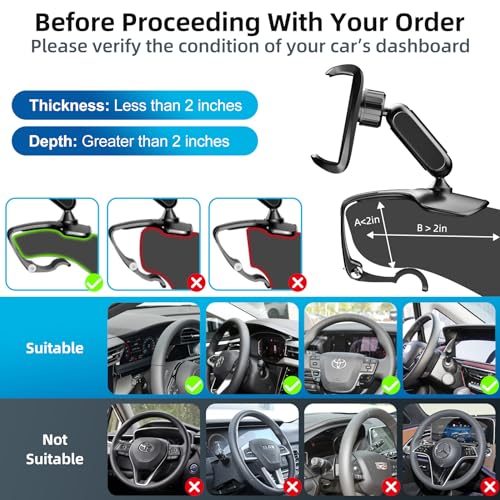 Universal 360 Dashboard Cell Phone Holder, Clip Car Phone Holder Mount