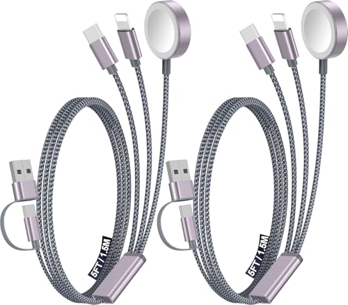 2Pack Travel Essentials for Apple Watch Charger,3-in-2 Multi Charging Cable - color: Gray, size: 2Pack-5 FT